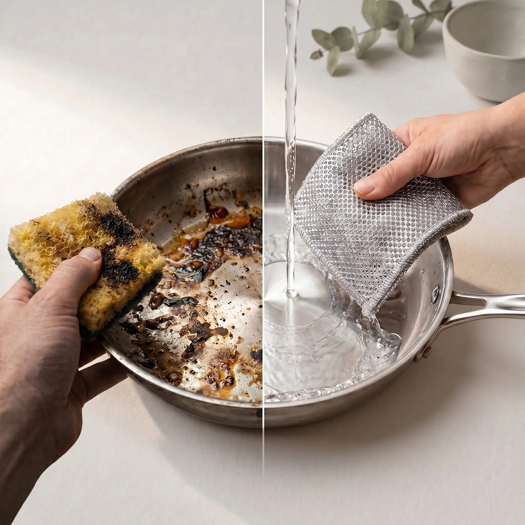 Burnt pan before and after