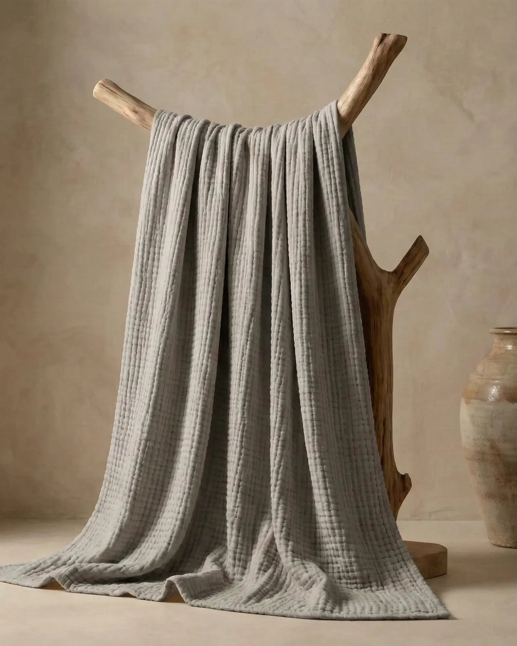 Muslin Blanket in Grey folded