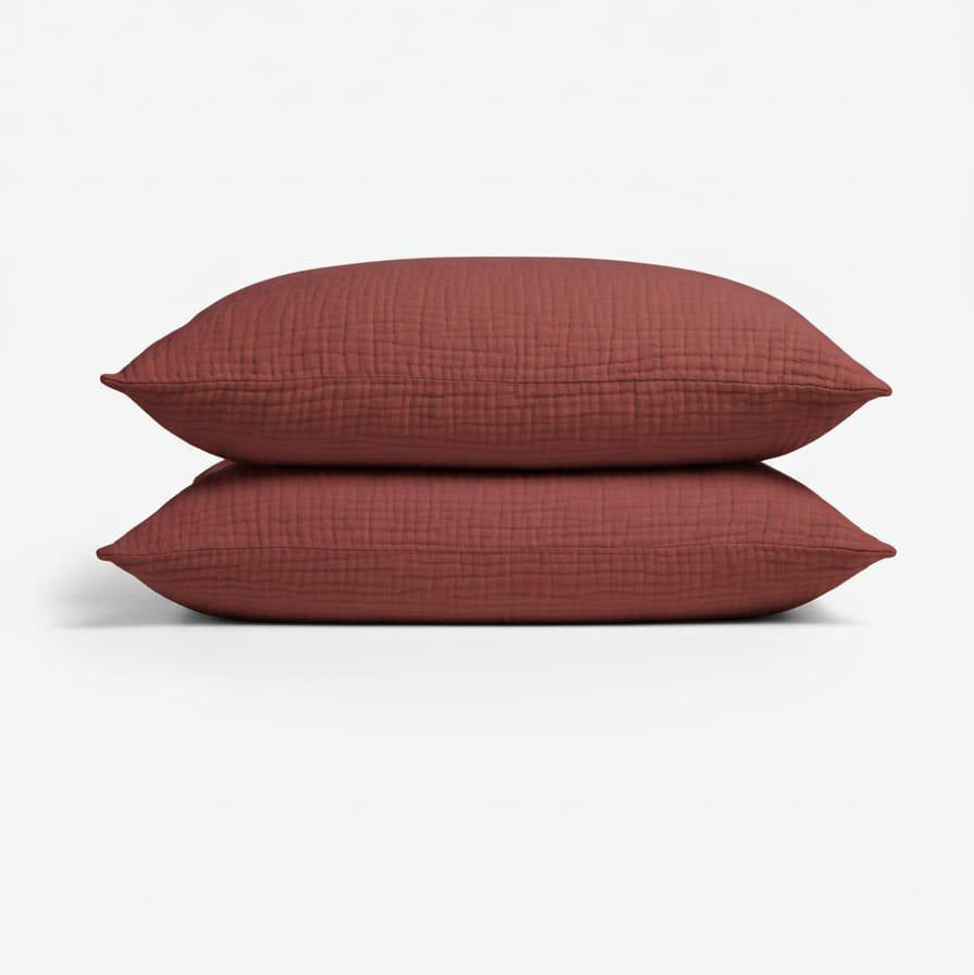 Muslin pillowcase set in Wine Red