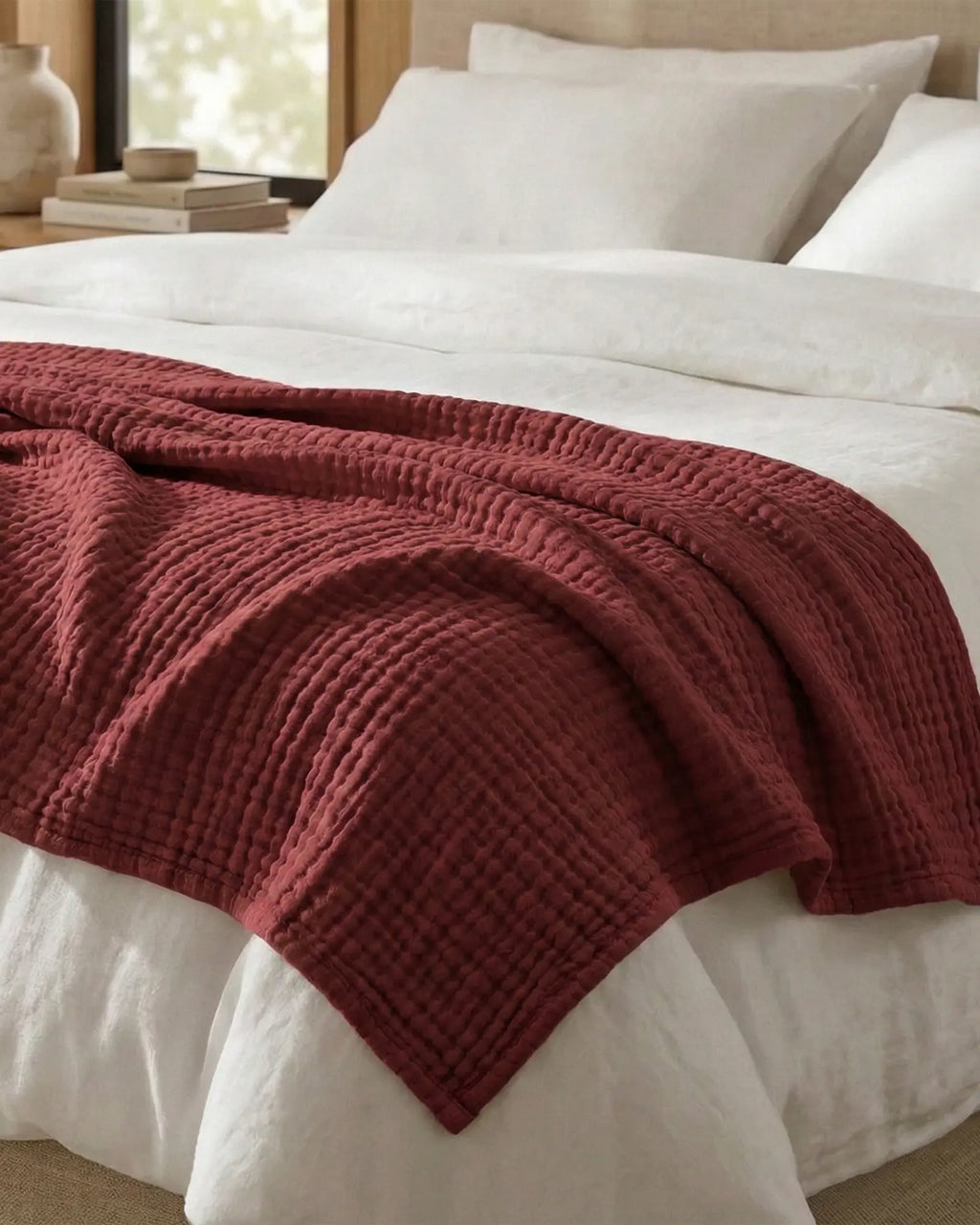 Muslin Blanket in Wine Red detail