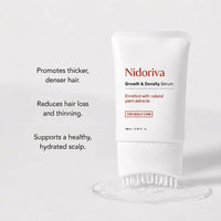 Nidoriva Growth & Density hair serum with built-in brush and key benefits