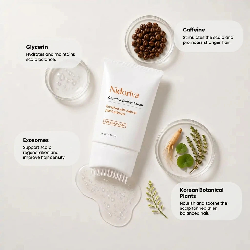 Nidoriva hair serum key ingredients: glycerin and exosomes