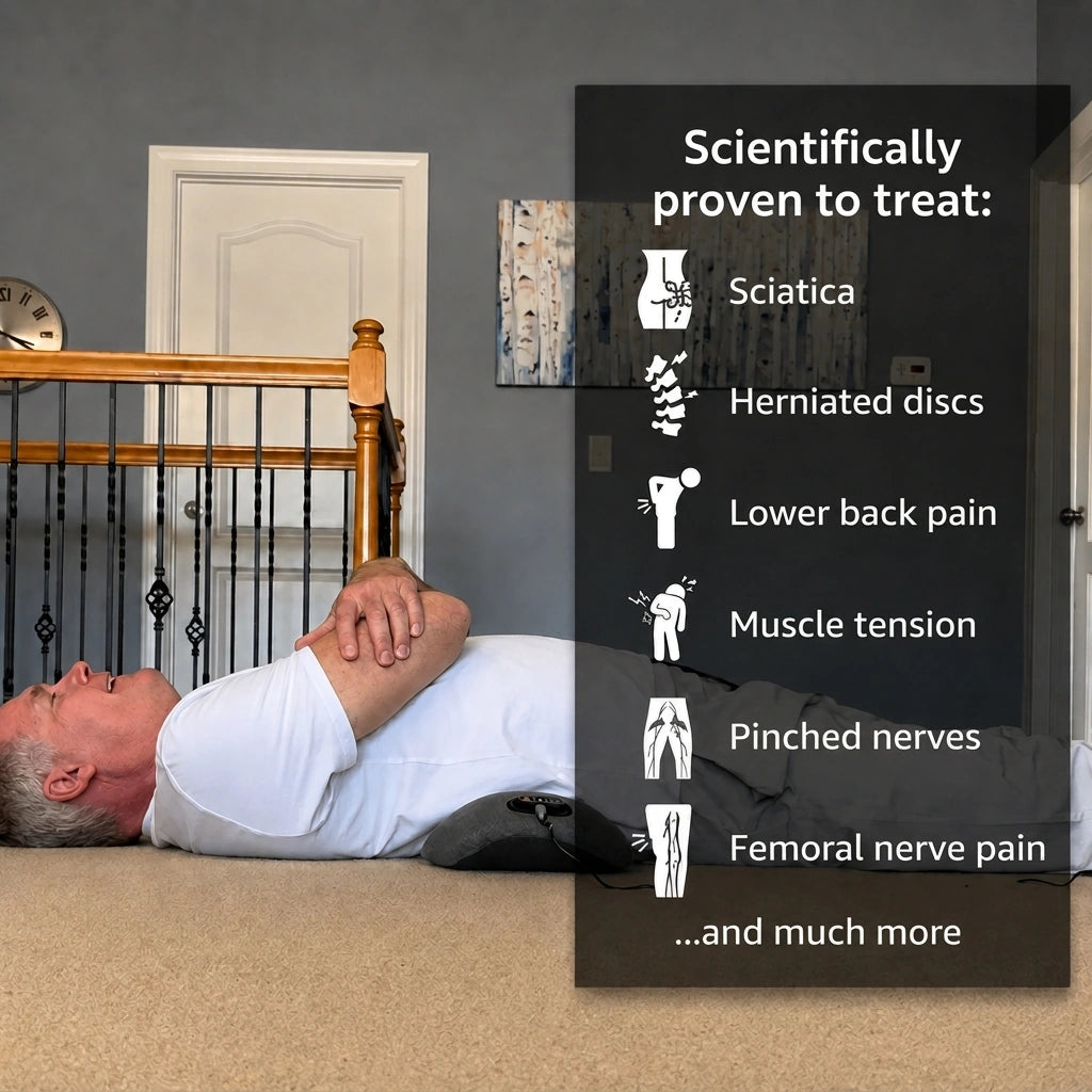 Scientifically proven to treat sciatica, herniated discs, lower back pain, muscle tension, pinched nerves and more