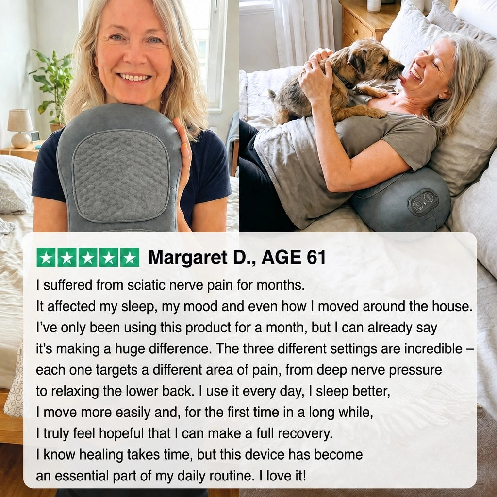 5-star review from Margaret D., 61, on the Nidoriva lumbar decompression device