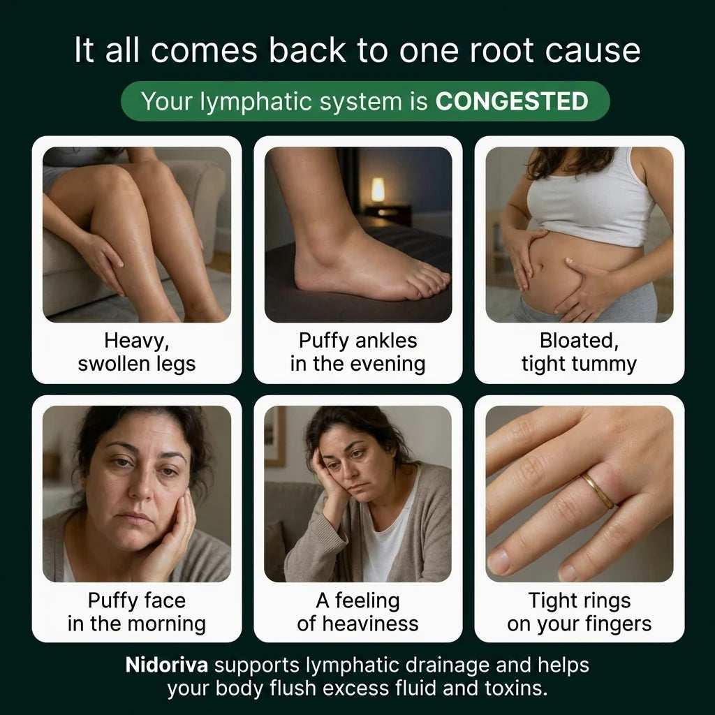 Signs of a congested lymphatic system: heavy legs, puffy ankles, bloated tummy