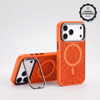 Nidoriva breathable anti-overheat iPhone case in Tangerine with built-in MagSafe stand