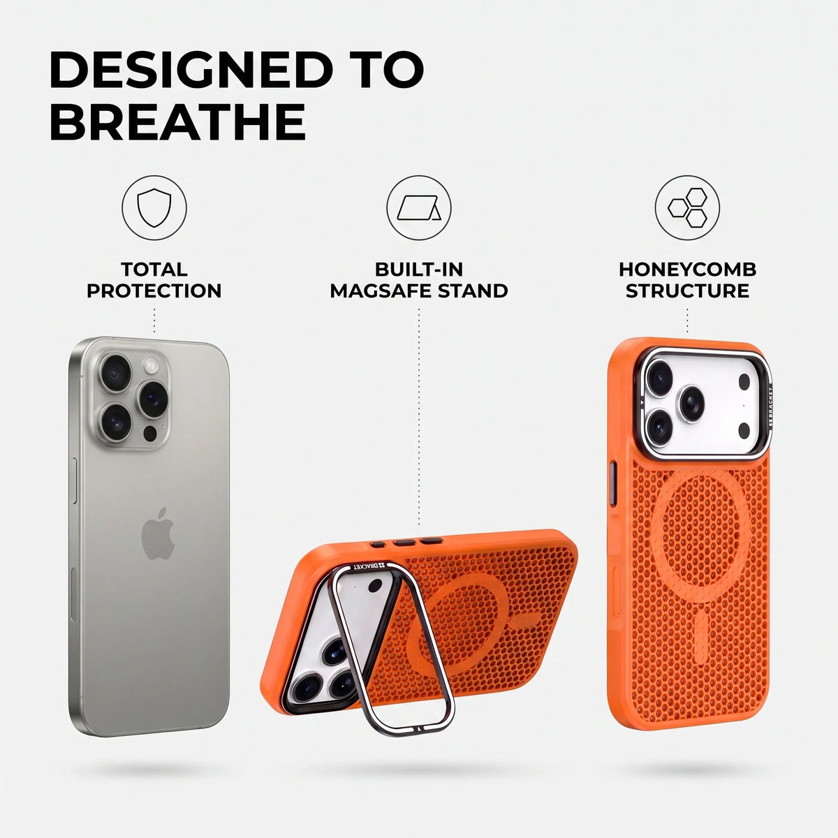 Designed to breathe: total protection, built-in MagSafe stand, honeycomb structure
